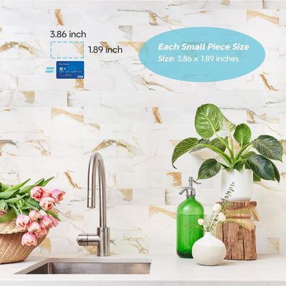 STICKGOO 10-Sheet Subway Tile Peel and Stick Backsplash, Seamless Design Polished Eurasia Beige Kitchen Backsplash Wall Tiles, Glossy Surface Waterproof Stick on Tile for Bathroom, RV, Fireplace