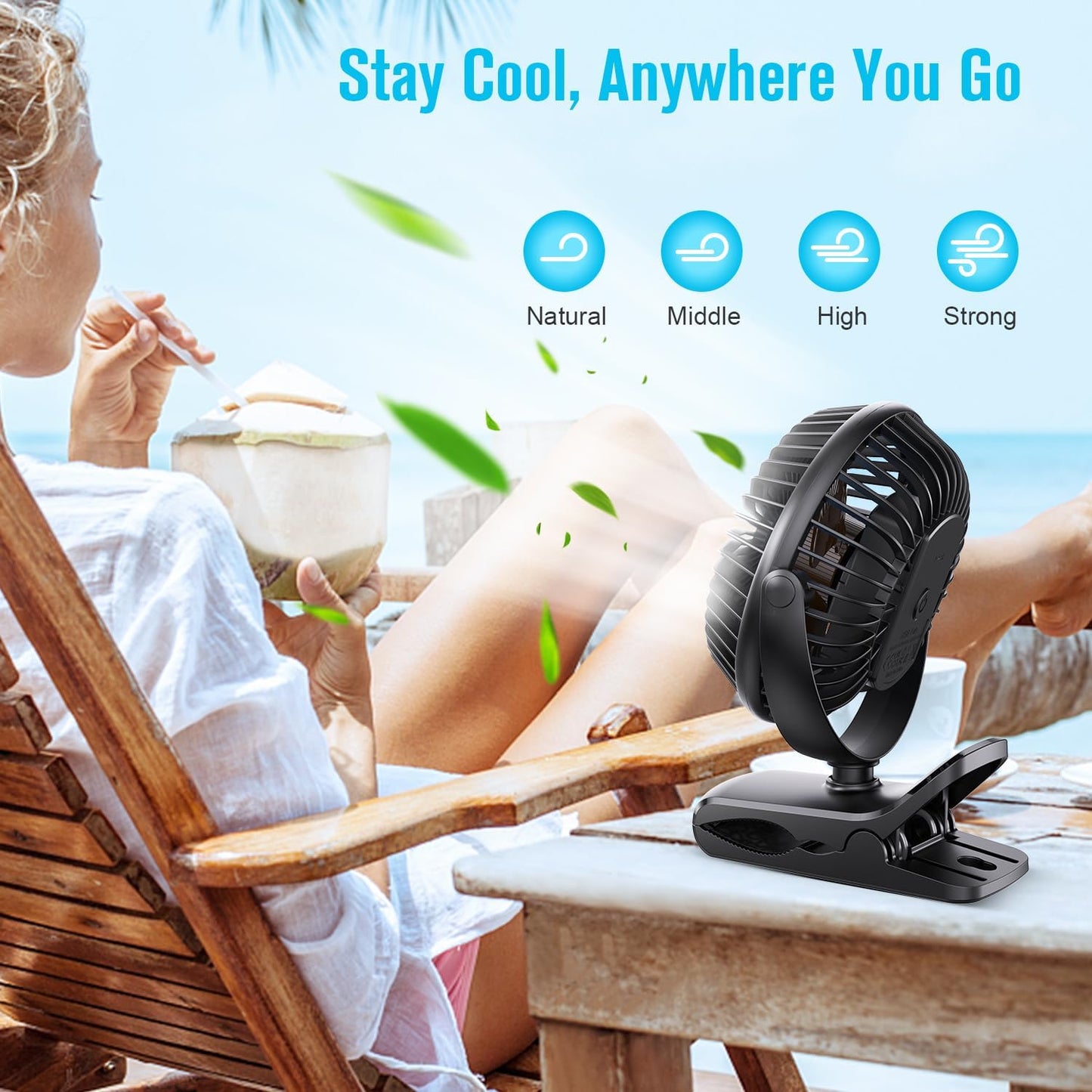 BESKAR Clip on Fan, Portable Small Desk Fans with Strong Airflow, 3 Speeds with Personal Fans Sturdy Clamp, Quiet Desk Fan & Clip Fan with USB Cord Powered - No Battery