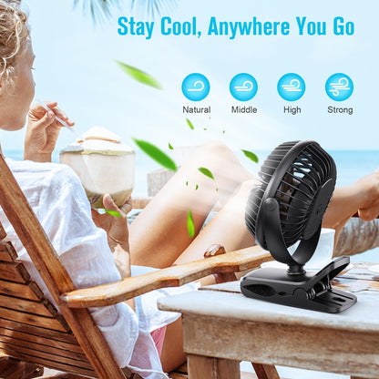 BESKAR Clip on Fan, Portable Small Desk Fans with Strong Airflow, 3 Speeds with Personal Fans Sturdy Clamp, Quiet Desk Fan & Clip Fan with USB Cord Powered - No Battery