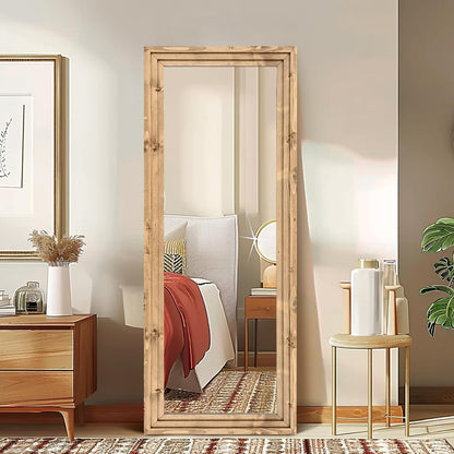 Full Length Mirror 65"x22" with Stand Solid Wood Frame Floor Large Mirror for Living Room, Bedroom Hanging Standing or Leaning Wall-Mounted, New Black