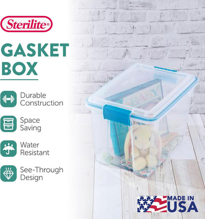 Sterilite 4-Pack Gasket Box, Home Storage Organizer Bins with Lids, 37 Quart – Stackable Clear Plastic Containers for Bedroom, Bathroom, Garage, Basement, or Attic