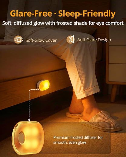 Lyridz Rechargeable Battery Night Light with Motion Sensor, Portable Mini Warm White LED Stick-on Closet Light, Adjustable Brightness for Bathroom, Bedroom, Kitchen, Cabinet, Stairs, Hallway, 2-Pack