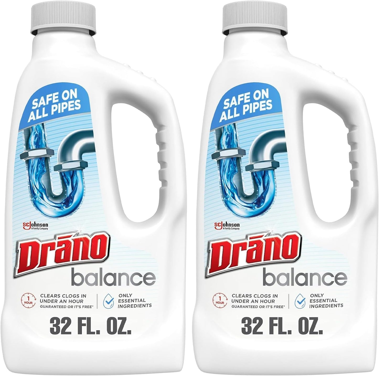 Drano Balance Drain Clog Remover and Cleaner, Non-Corrosive Formula, Safe on All Pipes and Septic Tanks, Formulated Using Only Essential Ingredients, 32 Fl Oz