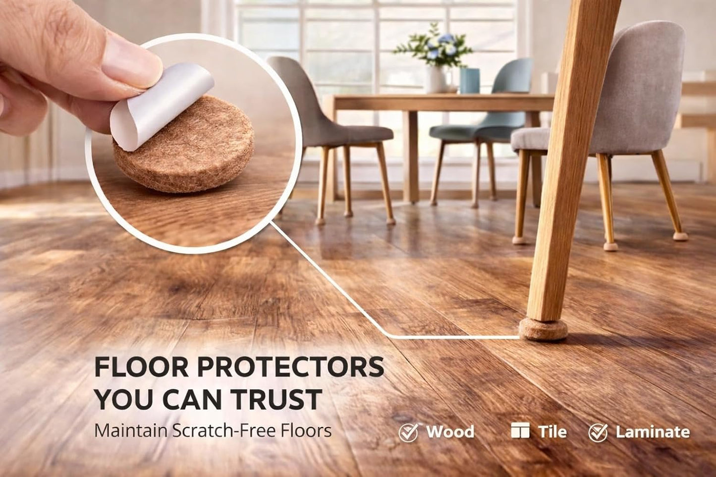 Felt Furniture Pads Corlevito 66 PCS (0.9") – Chair Leg Floor Protectors for Hardwood Floors, Strong Adhesive Anti Scratch Felt Pads for Furniture,Noise Reducing Furniture Pads (Brown)