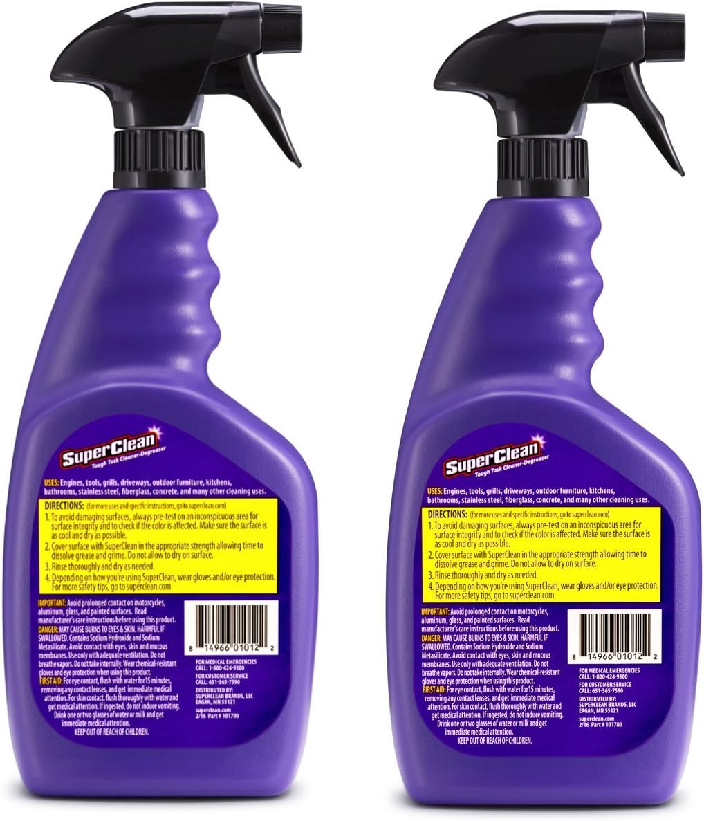 SUPERCLEAN Cleaner/Degreaser: Water-Based, Trigger 32oz Spray Bottle, 2 Pack