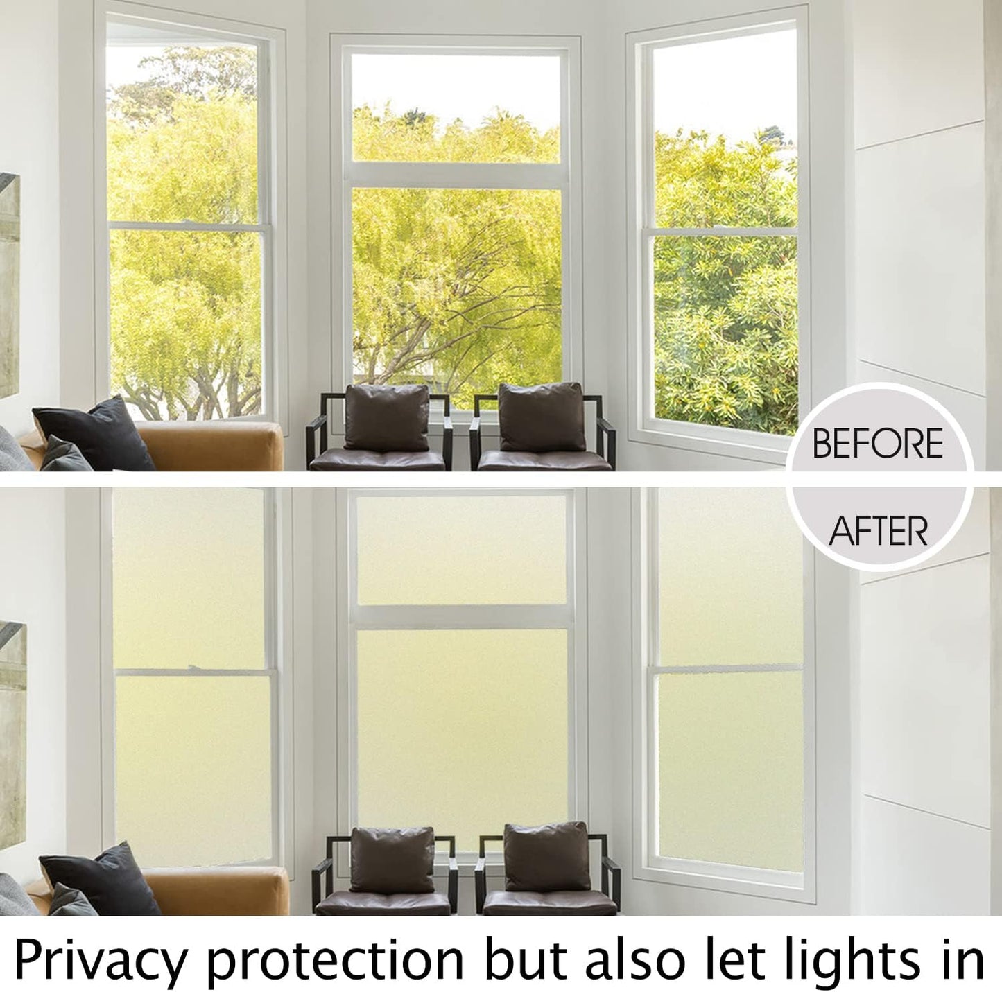 HIDBEA Frosted Window Privacy Film Heat Control UV Blocking, Static Cling Non-Adhesive Reusable Door coverings for Bathroom Home Office (Frosted 17.5 Inch x 6.5 Feet)