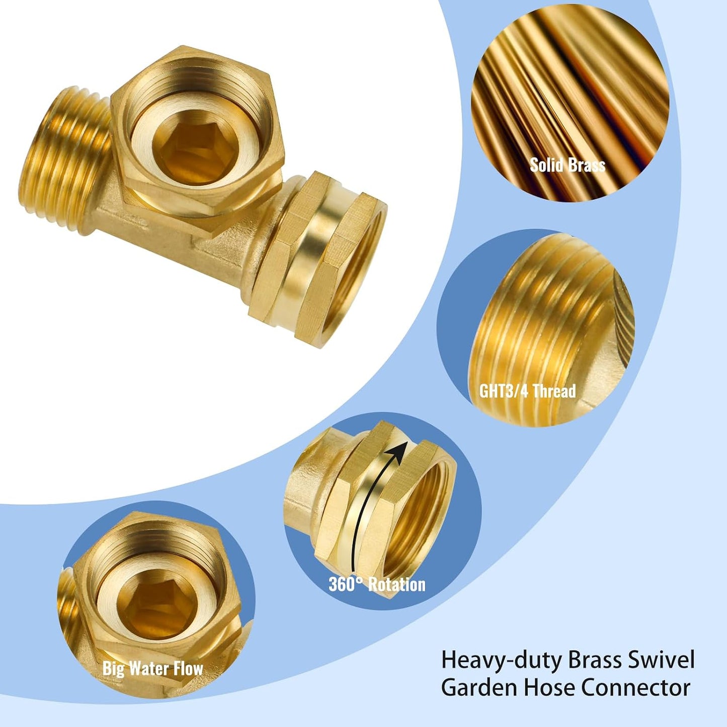Angry Pony Garden Hose Tee,GHT 3/4 Female x Female x Male Hose Tee for Lawn | for Irrigation/Sprinkler/Patio and Outdoor Watering,2 Way,Heavy-duty Brass,Standard Thread,Wide Flow,Quick Connect,Leakproof