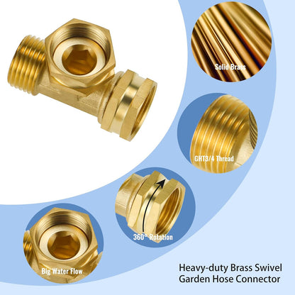 Angry Pony Garden Hose Tee,GHT 3/4 Female x Female x Male Hose Tee for Lawn | for Irrigation/Sprinkler/Patio and Outdoor Watering,2 Way,Heavy-duty Brass,Standard Thread,Wide Flow,Quick Connect,Leakproof