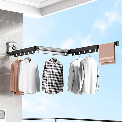 Yctze Wall Mounted Clothes Drying Rack, Retractable Laundry Drying Rack Space Saving Laundry Hanger Dryer Rack with Suction Cup for Bedroom Balcony Bathroom, Gray (Tri Fold