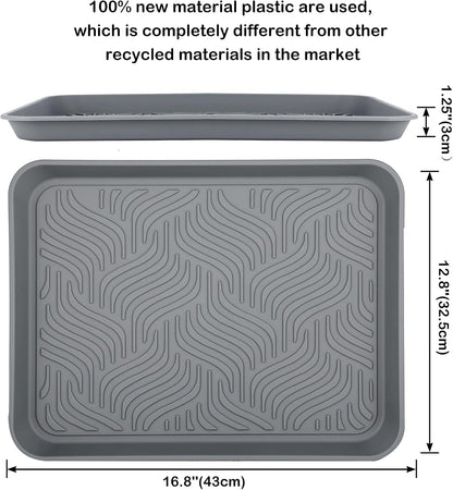 Boot Tray for Entryway Indoor, Heavy Duty Shoe Mat 2 Packs, 16.8"x12.8" Waterproof Shoe Tray with Raised Edge, Outdoor Multi-Purpose Tray for Boots, Garden, Pets (Black)