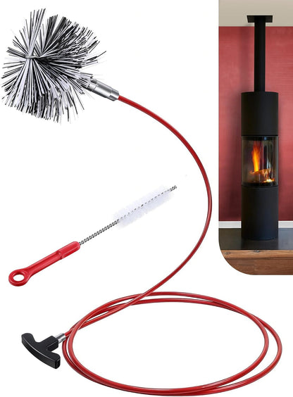 Feekoon Pellet Stove Cleaning Kit, 10 FT Flexible Steel Rod with 3" Brush Head, Flue Detail Cleaner, Pellet Stove Accessories for Vent Pipes Cleaning - Reduce Buildup & Improve Airflow