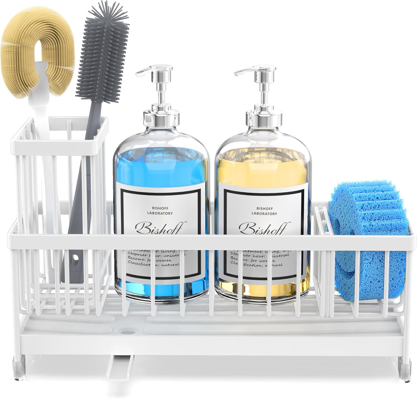Moforoco Extra Large Sponge Holder for Kitchen Sink Organizer Caddy, Dish Brush Scrubber Holder,Stainless Steel Sink Box Utensil Holder,Soap Dispenser Set Tray Counter Accessories & Storage Rack