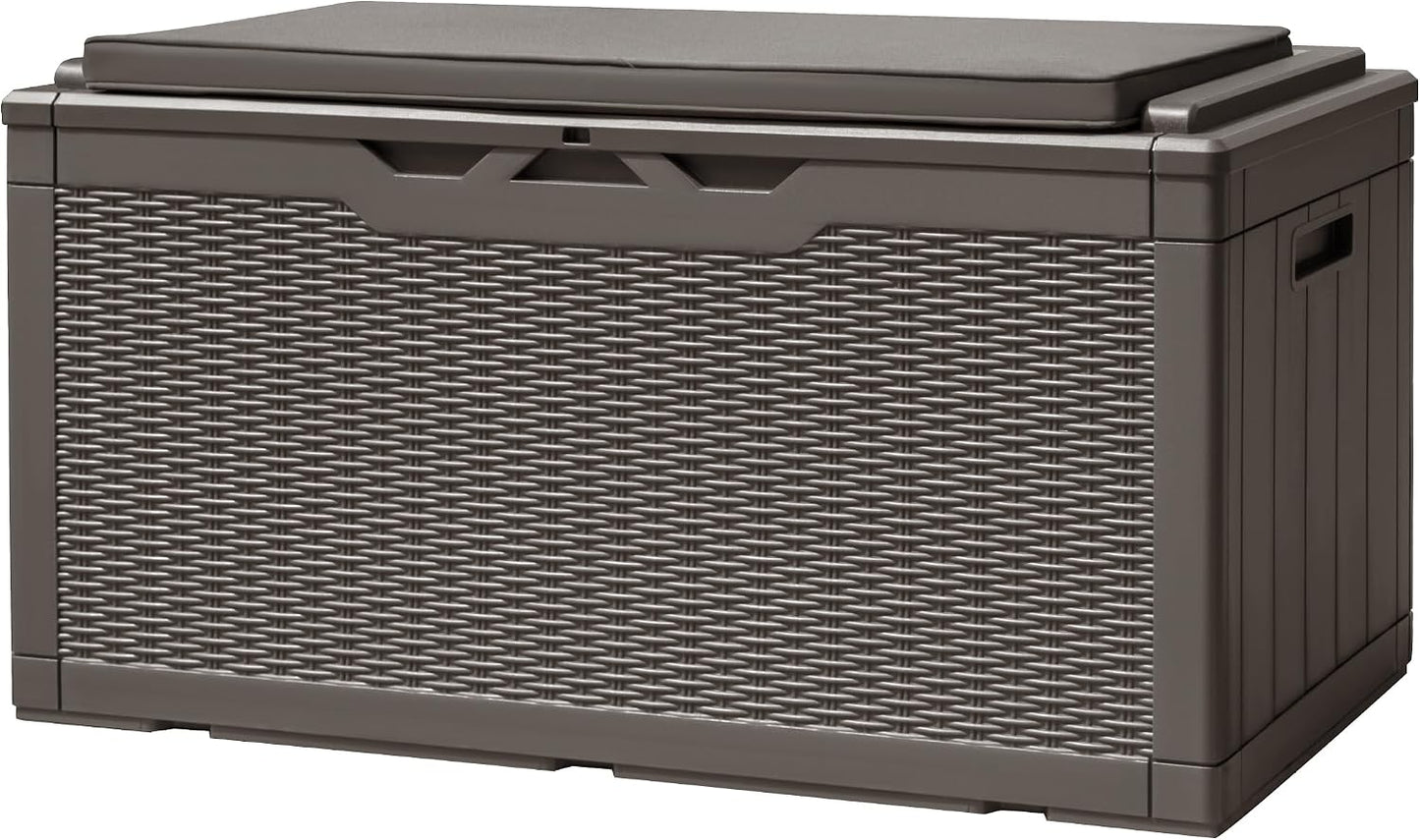 Devoko 120 Gallon Deck Box Resin Outdoor Storage Box Waterproof for Patio, Large Outdoor Storage Bench Lockable for Outside (Black)