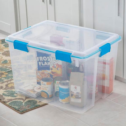 Sterilite 4-Pack Gasket Box, Home Storage Organizer Bins with Lids, 37 Quart – Stackable Clear Plastic Containers for Bedroom, Bathroom, Garage, Basement, or Attic