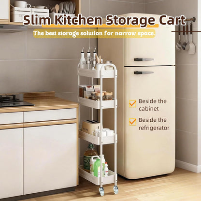 3 Tier Slim Metal Rolling Storage Cart for Laundry Room & Kitchen Organizer, 7.1'' Thin Standing Shelf for Narrow Spaces, Utility Cart with Wheels & Lockable Casters for Bathroom, Black