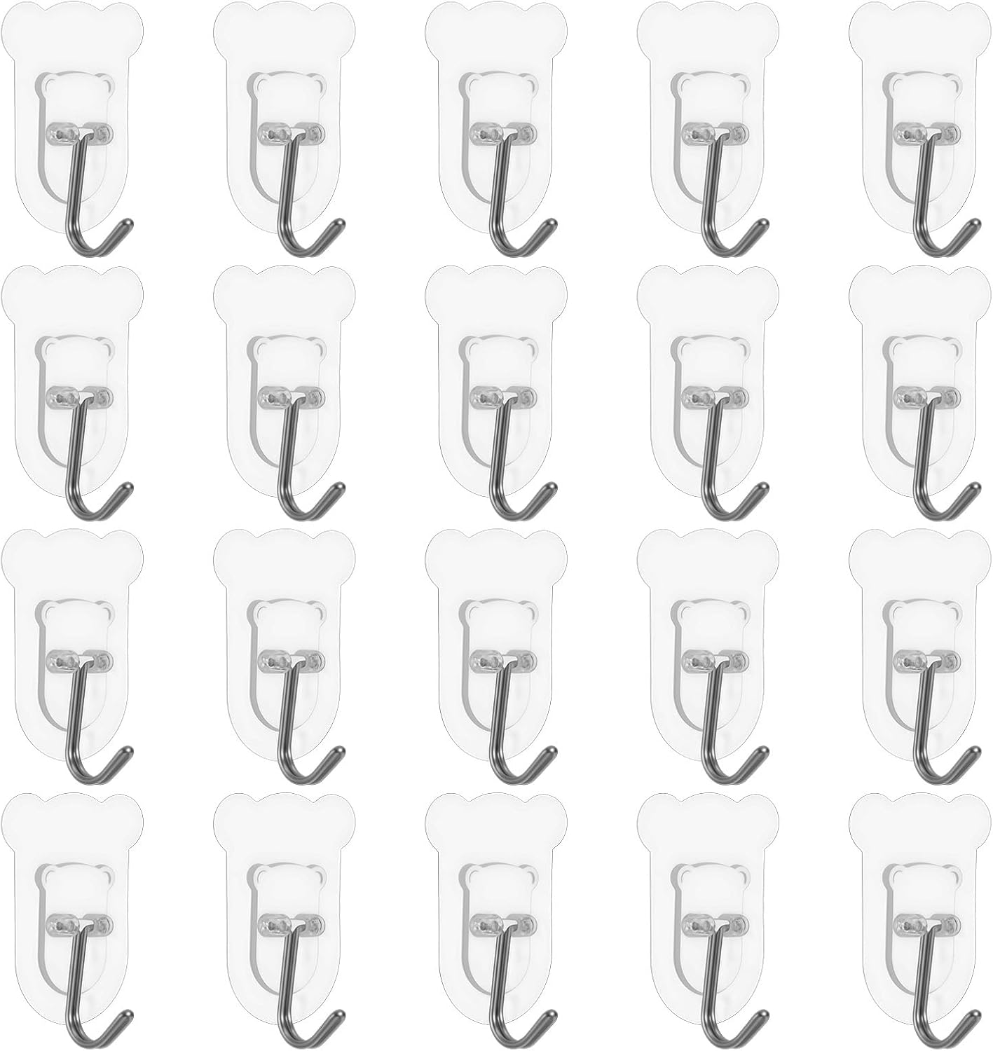 20Pcs Heavy Duty Adhesive Hooks, 5 kg/11 lbs Max Load, Sticky Wall Hooks for Hanging Towels, Coats, Keys, Transparent Waterproof No-Damage Wall Hook for Bathroom, Kitchen, Office & Home Decor