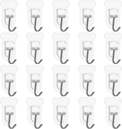 20Pcs Heavy Duty Adhesive Hooks, 5 kg/11 lbs Max Load, Sticky Wall Hooks for Hanging Towels, Coats, Keys, Transparent Waterproof No-Damage Wall Hook for Bathroom, Kitchen, Office & Home Decor