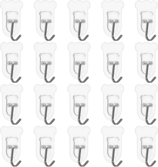 20Pcs Heavy Duty Adhesive Hooks, 5 kg/11 lbs Max Load, Sticky Wall Hooks for Hanging Towels, Coats, Keys, Transparent Waterproof No-Damage Wall Hook for Bathroom, Kitchen, Office & Home Decor
