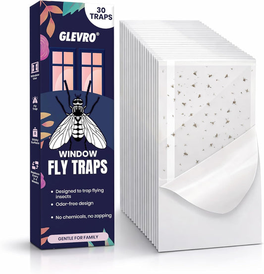 30-Pack Window Fly Traps for Indoor Use, Clear Sticky Strips for Windows, Transparent Fly Catcher for Home, Strong Adhesive Fly Trap for Houseflies and Ladybugs