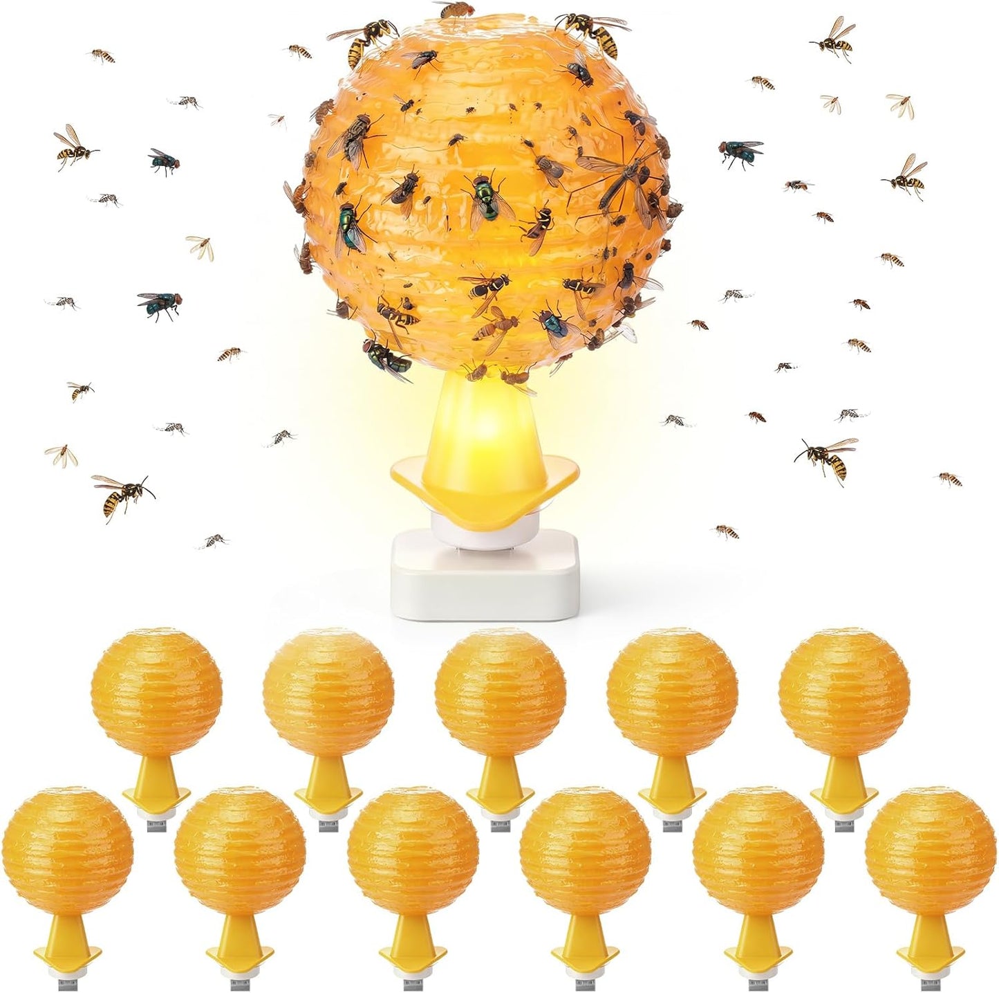 12 Pcs Yellow Sticky Fly Trap Balls Indoor with Light Fruit Fly Gnat Killer 360° Sticky Glue Ball for Indoor Outdoor Plants Gnat Catching, Kitchen, House Plants, Bathroom, Drain