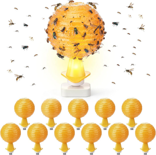 12 Pcs Yellow Sticky Fly Trap Balls Indoor with Light Fruit Fly Gnat Killer 360° Sticky Glue Ball for Indoor Outdoor Plants Gnat Catching, Kitchen, House Plants, Bathroom, Drain