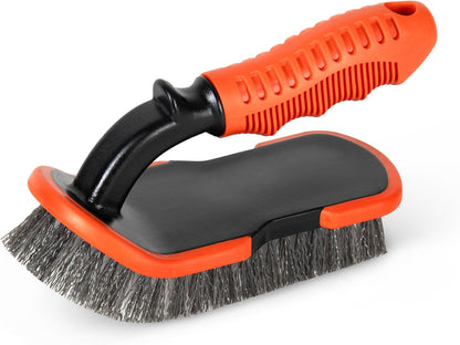 DecorRack 2 Pack Cleaning Brush, Heavy-Duty Scrub Brush with Ergonomic Handle for Floors, Tiles, Bathtubs, Grout, Decks, and Outdoor Surfaces (Orange, 2 Pack)