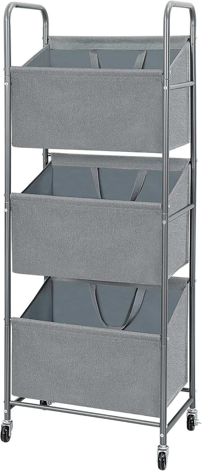 STO STO 3-Tier Vertical Laundry Hamper with Wheels, 120L Rolling Laundry Sorter with 3 Removable Breathable Mesh Bags, Rust-Resistant Steel Frame for Small Spaces, Apartment, Dorm, Black Mesh