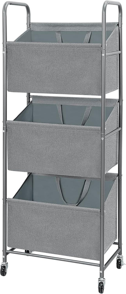 STO STO 3-Tier Vertical Laundry Hamper with Wheels, 120L Rolling Laundry Sorter with 3 Removable Breathable Mesh Bags, Rust-Resistant Steel Frame for Small Spaces, Apartment, Dorm, Black Mesh