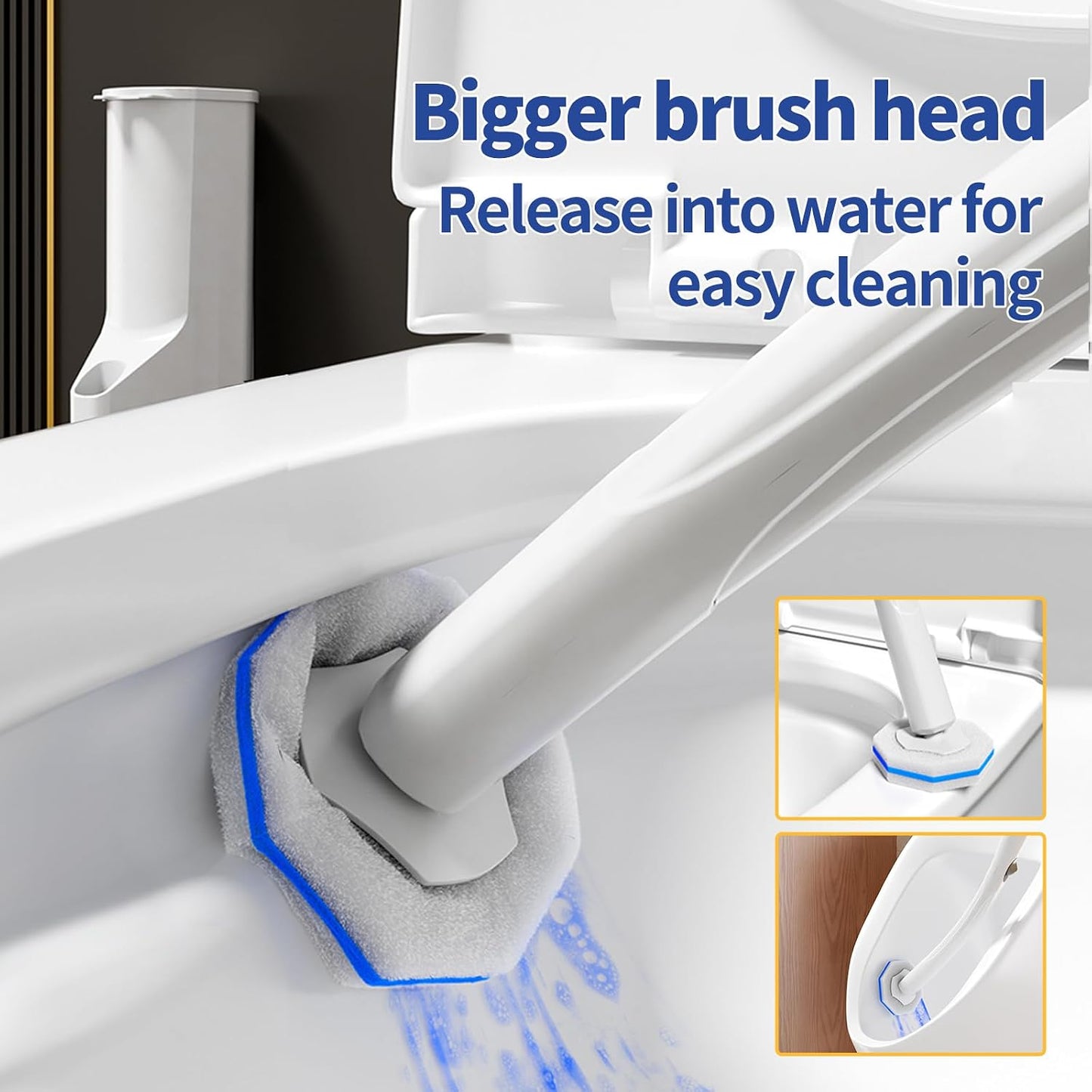 Hohoky Disposable Toilet Brush Cleaning System, Two Sets of Wands and 60p Refills Pads Replacement Heads, Wall Mounted Toliet Stick Wand Starter Kit Bathroom Maintenance, Toilet Bowl Cleaner Holder