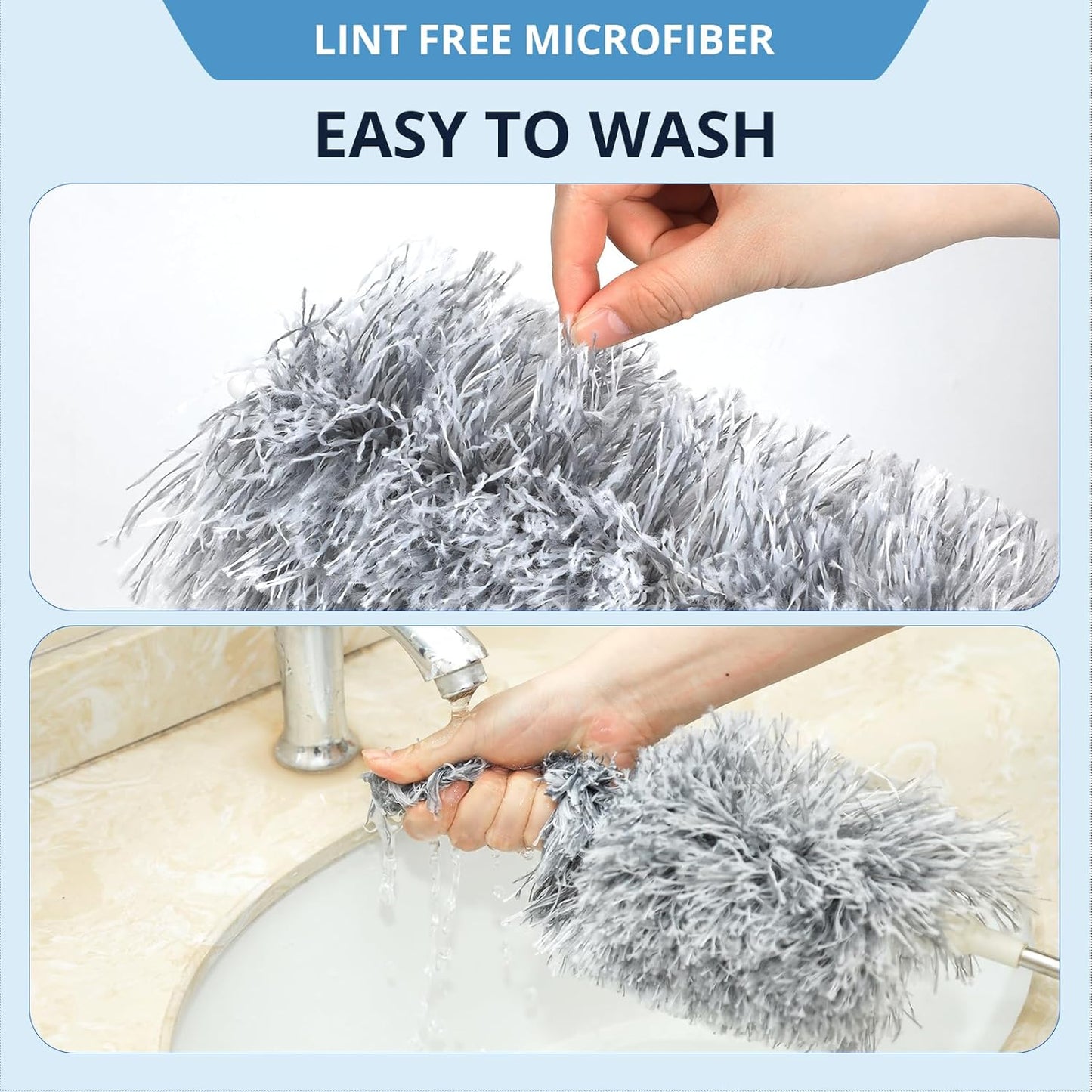 ZZ LAZYCOTTAGE Microfiber Feather Duster for High Reach, Lightweight Ceiling Fan Cleaner, 91.5" Telescopic Pole, Cobweb Duster with Extension Pole for Home & Car