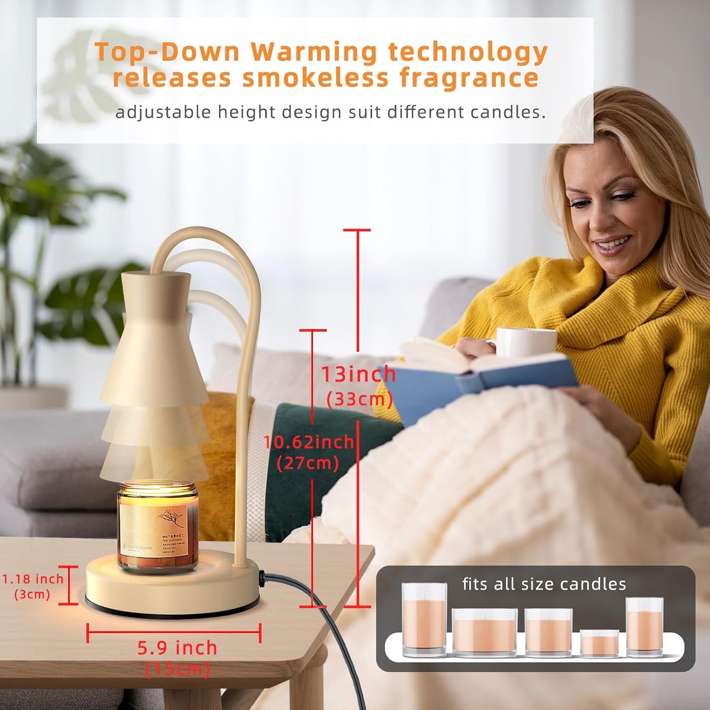 LALISU Candle Warmer Lamp with Timer and Dimmer, Vintage Electric Melter Candle with 2 Bulbs, Melter Scented Height Adjustable Compatible with Jar Candles, House Warming Gifts (Black)