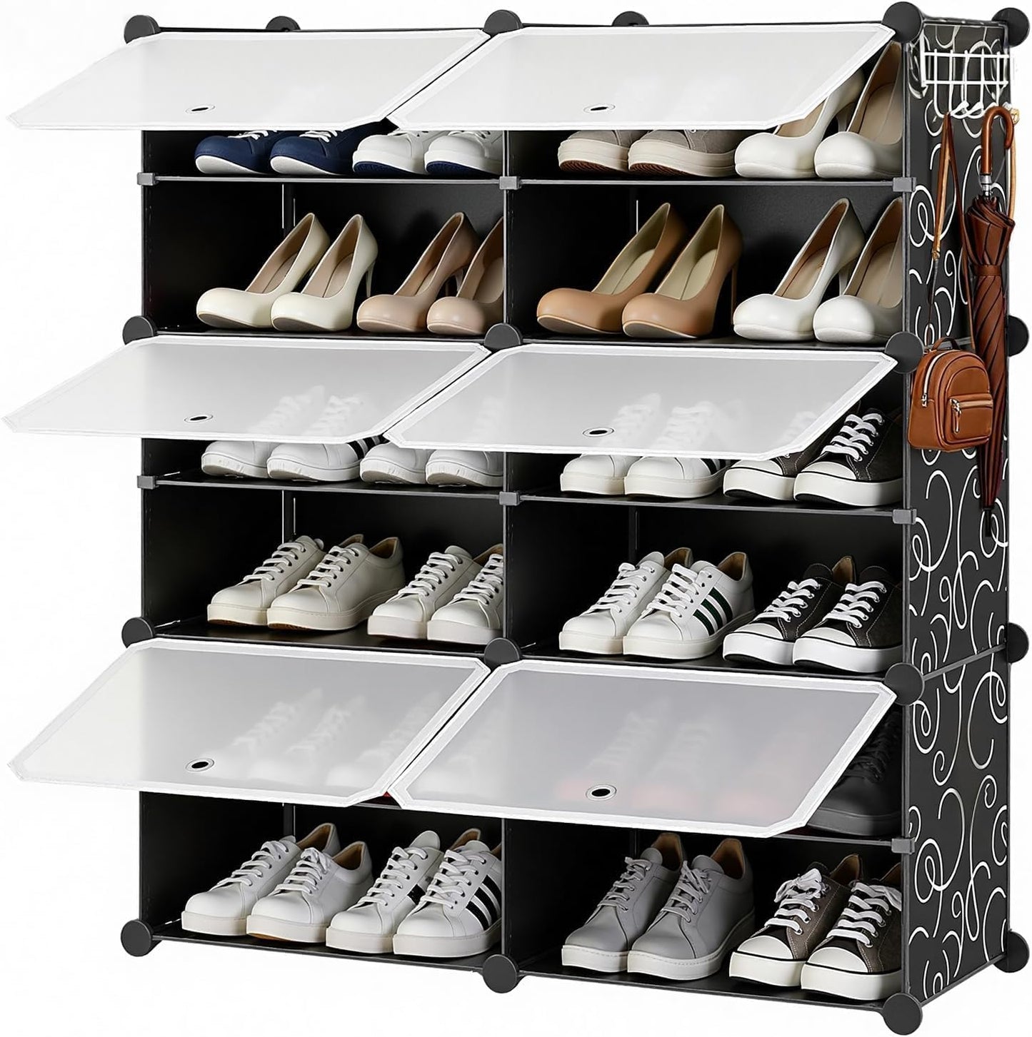 Simple Deluxe 6-Tier Shoe Rack Organizer with Doors, Stackable Shoe Storage Cabinet for Entryway Closet, Plastic Shoe Shelf with Metal Frame, Holds up to 24 Pairs for Bedroom Hallway, Black