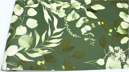 HAOKHOME Peel and Stick Wallpaper Boho Green/White Botanical Leaf Floral Wall Mural Home Nursery Decor Renter Friendly Wallpaper 17.3in x 9.8ft