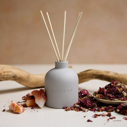 Craft & Kin Reed Diffuser for Home & Bathroom – Neroli & Jasmine Holiday Reed Diffuser Set with Fragrance Sticks, Long-Lasting Alcohol-Free Winter Scent, Earthenware Collection, 6.7oz