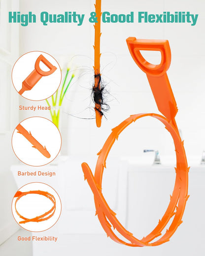 Oanie 7 Pack Drain Cleaner - 25inch Hair Clog Remover Tool, Sticks To Drain Hair, Sink Snake for Shower, Kitchen Sink, Bath Tub, Bathroom