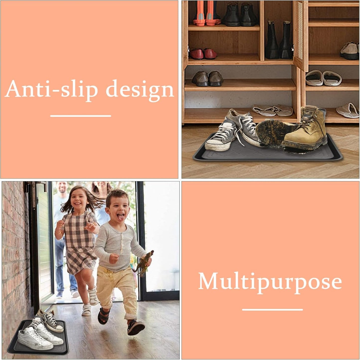 Boot Trays for Entryway, 2pcs Multi-Purpose Waterproof Boot Tray, Non Slip Shoe Mat Tray for Entryway Indoor and Outdoor Use(18x14inch)