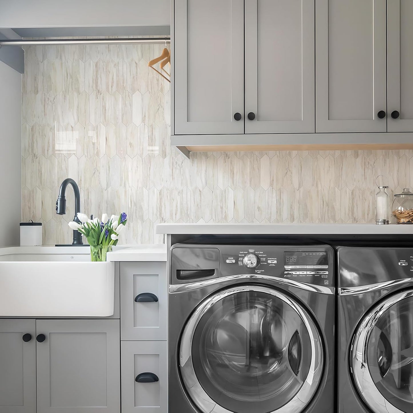 Vamos Tile Glossy Dolomite White Backsplash Tile Peel and Stick, 12.8 x 12.8 Inch 10 Sheets Long Hexagon PVC Self Adhesive Mosaic Wall Tiles Stick on Backsplash for Kitchen and Bathroom