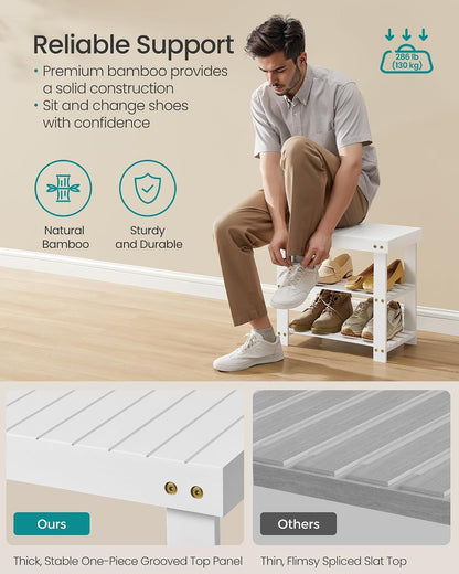 SONGMICS Shoe Rack Bench, 3-Tier Bamboo Shoe Storage Organizer, Entryway Bench, Holds Up to 286 lb, 11.3 x 27.6 x 17.8 Inches, for Entryway Bathroom Bedroom, Ink Black ULBS04H