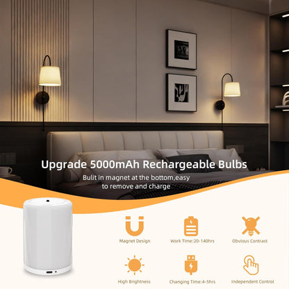 Battery Operated Wall Sconce Set of 2, Rechargeable Wireless Wall Decor Sconces, Two Battery Powered Wall Lights, Dimmable Magnetic RGB Bulbs & Remote, Lamp for Living Room Bedroom - Gold