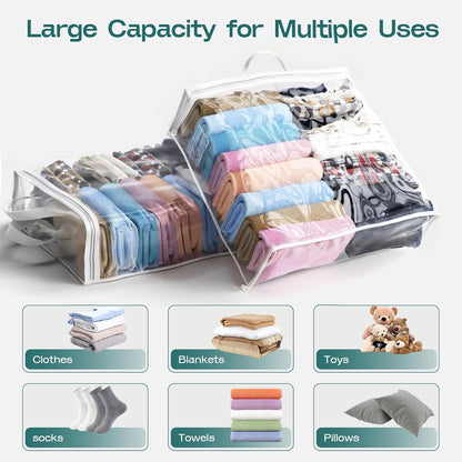 5PACK Clear Zippered Storage Bag for Clothes, 22L Clear Storage Bags, and Blanket Storage Bags for Bedding, Blankets, Comforters, Clothing, Books, DVD & CD (White)