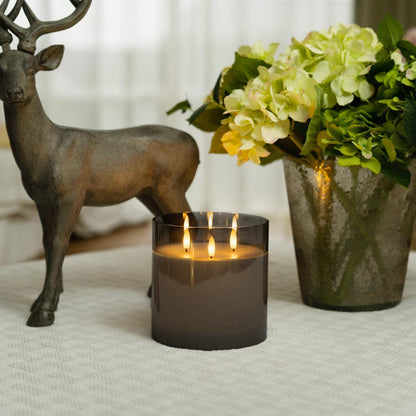 Homemory Green Glass Flameless Candles, Battery Operated LED Pillar Candles with Remote Control and Timer, Radiance Candles, Real Wax, Set of 3,D3 xH4 5" 6"