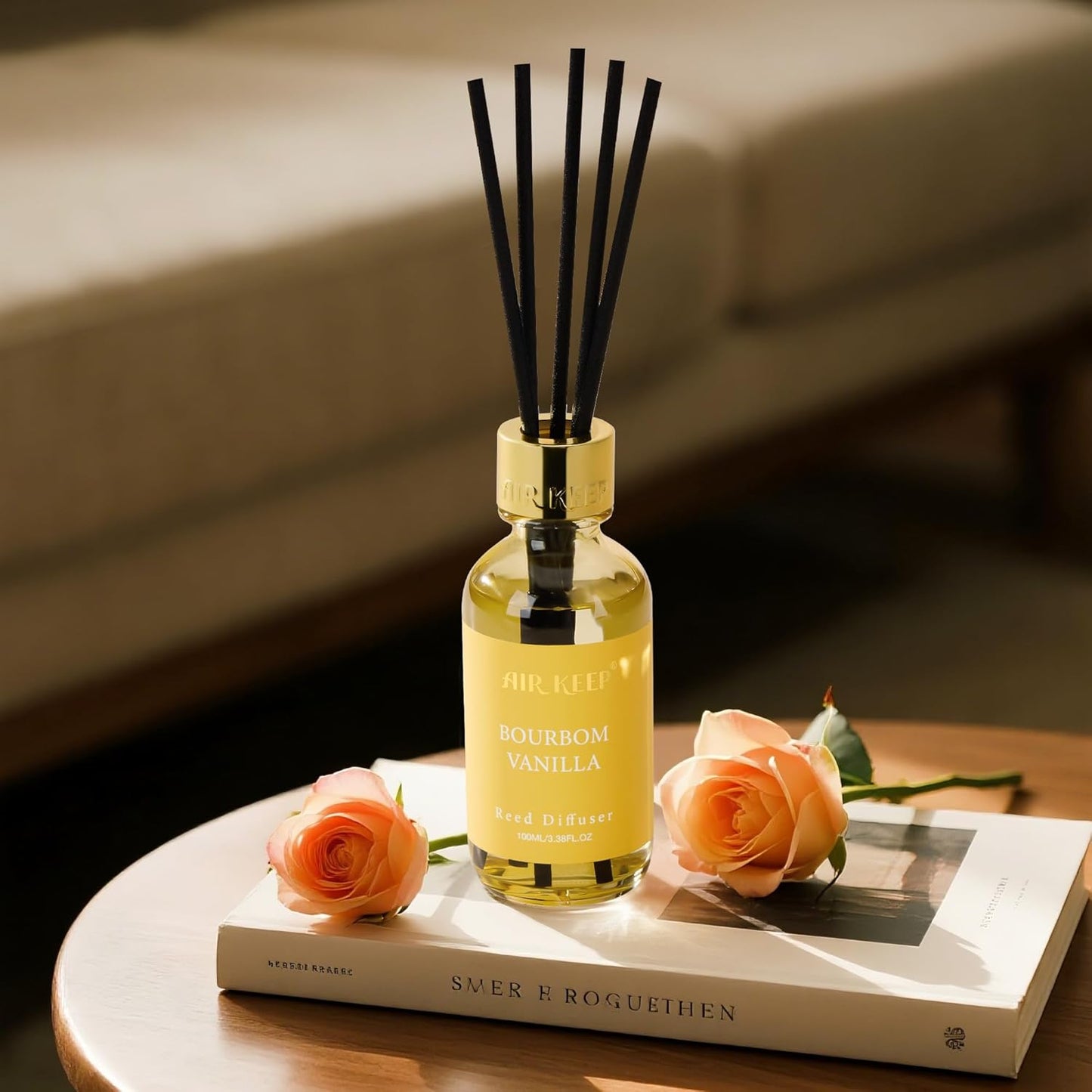 Airkeep Reed Diffuser Oil Set with Reed Sticks,Vanilla Aromatherapy Oil Scent Diffuser for Home Office Bathroom Decoration Perfume and Gifts 3.38 oz/100ml