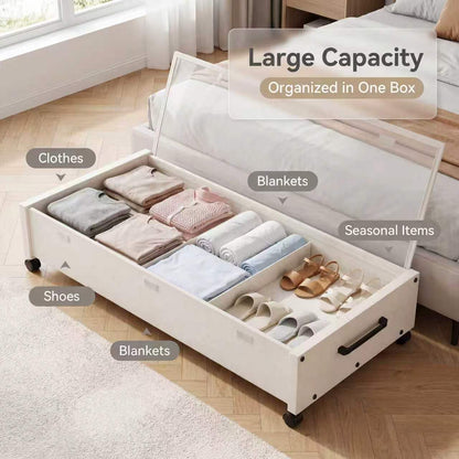 KITHELP Under Bed Storage Containers with Wheels, 2 Pack Underbed Shoe Storage Organizer with Removable Lids, Large Rolling Under Bed Storage Dresser Drawers for Clothes Toys Shoes Blankets