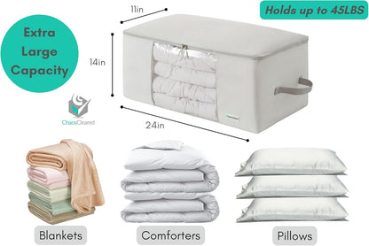 Comforter Storage Bag - Folding Organizer bag for King/Queen Comforters, Pillows, Blankets, Bedding/Quilt, Blanket, Duvet, Large Collapsible Organizers, 24"x14"x11" (Beige, 1-Pack)