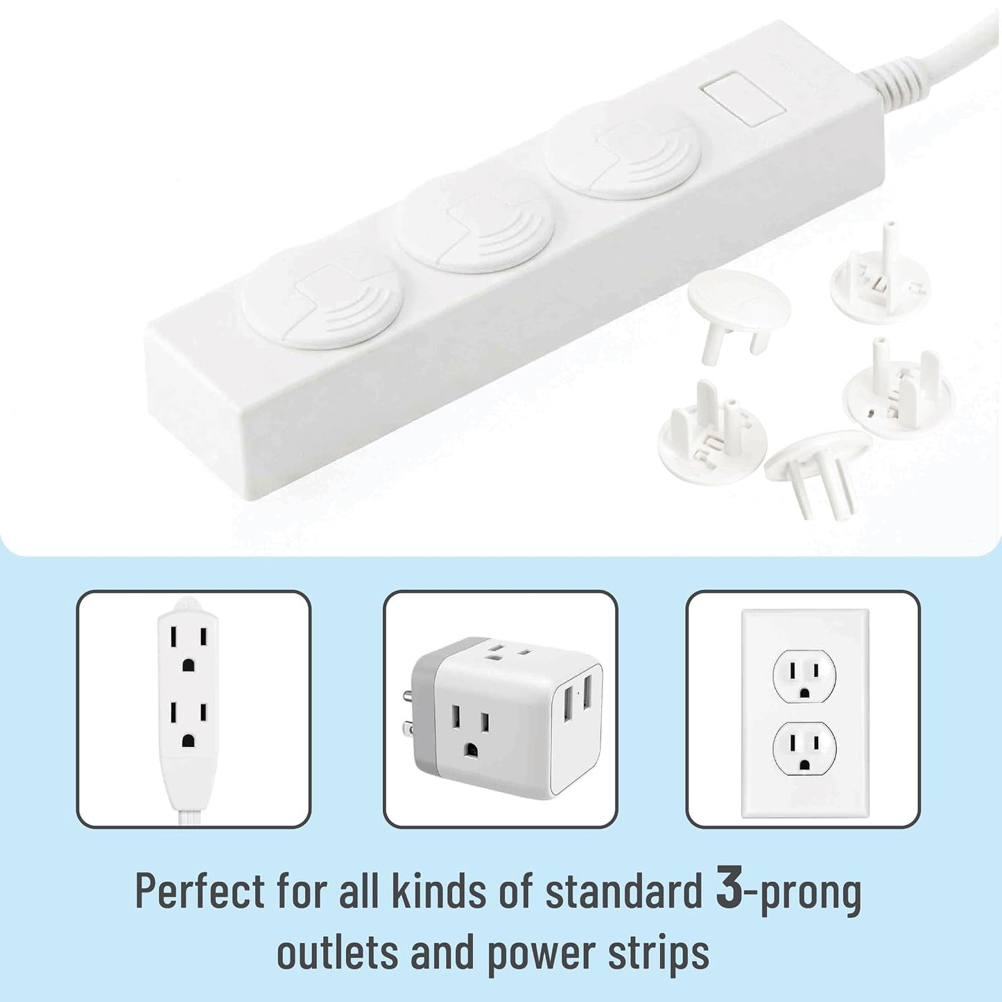 Bates- Outlet Covers Child Proof, 10 Pack, White, 3 Prong Outlet Covers