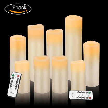 Vinkor Flameless Candles Battery Operated Candles Real Wax Pillar LED Candles with 10-Key Remote and Cycling 24 Hours Timer (Ivory Set of 12 （D: 3" x H: 4"）)