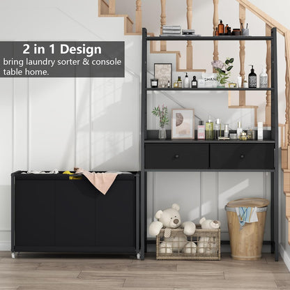 STIKELY Laundry Hamper Laundry Basket with 3 Section Pull-Out Rolling Bags, Laundry Sorter for Organization and Storage with 2 Pull-Out Drawers for Laundry Room, Bathroom, Bedroom Use (Rustic Brown)