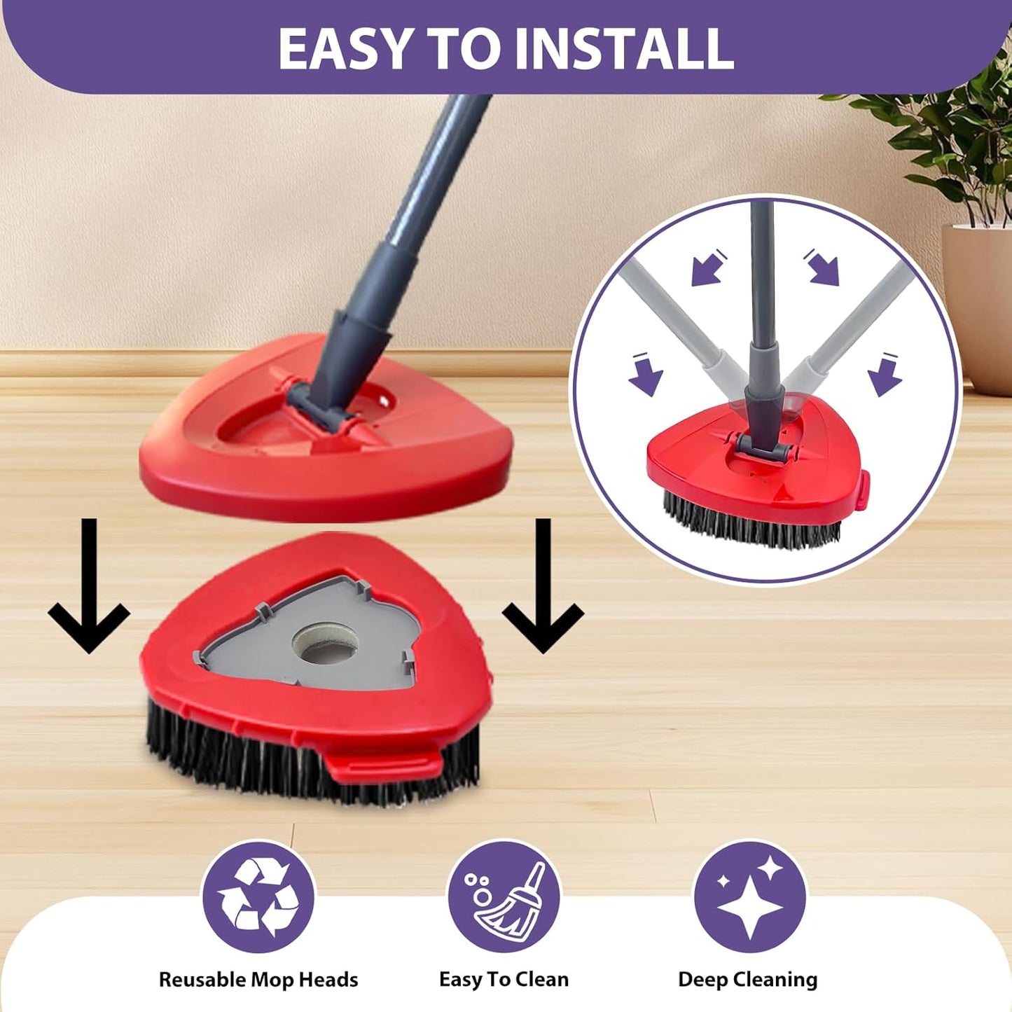 Spin Mop Replacement Set for O-Ceda EasyWring 1-Tank System, Includes 2 Mop Head Replacement, 1 Mop Handle (30-58in Adjustable 4-Section Pole), 1 Scrubber Head, 1 Spin Base