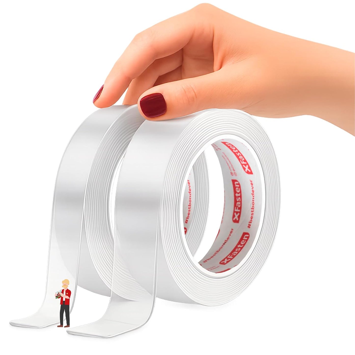 XFasten Reusable Double-Sided Nano Tape, 1.5-Inch x 20 Feet, Clear, Movable and Washable Double-Sided Gel Mat Grip Adhesive Putty Brick Tape | Bathroom, Kitchen Silicone Grip Nano Mounting Tape