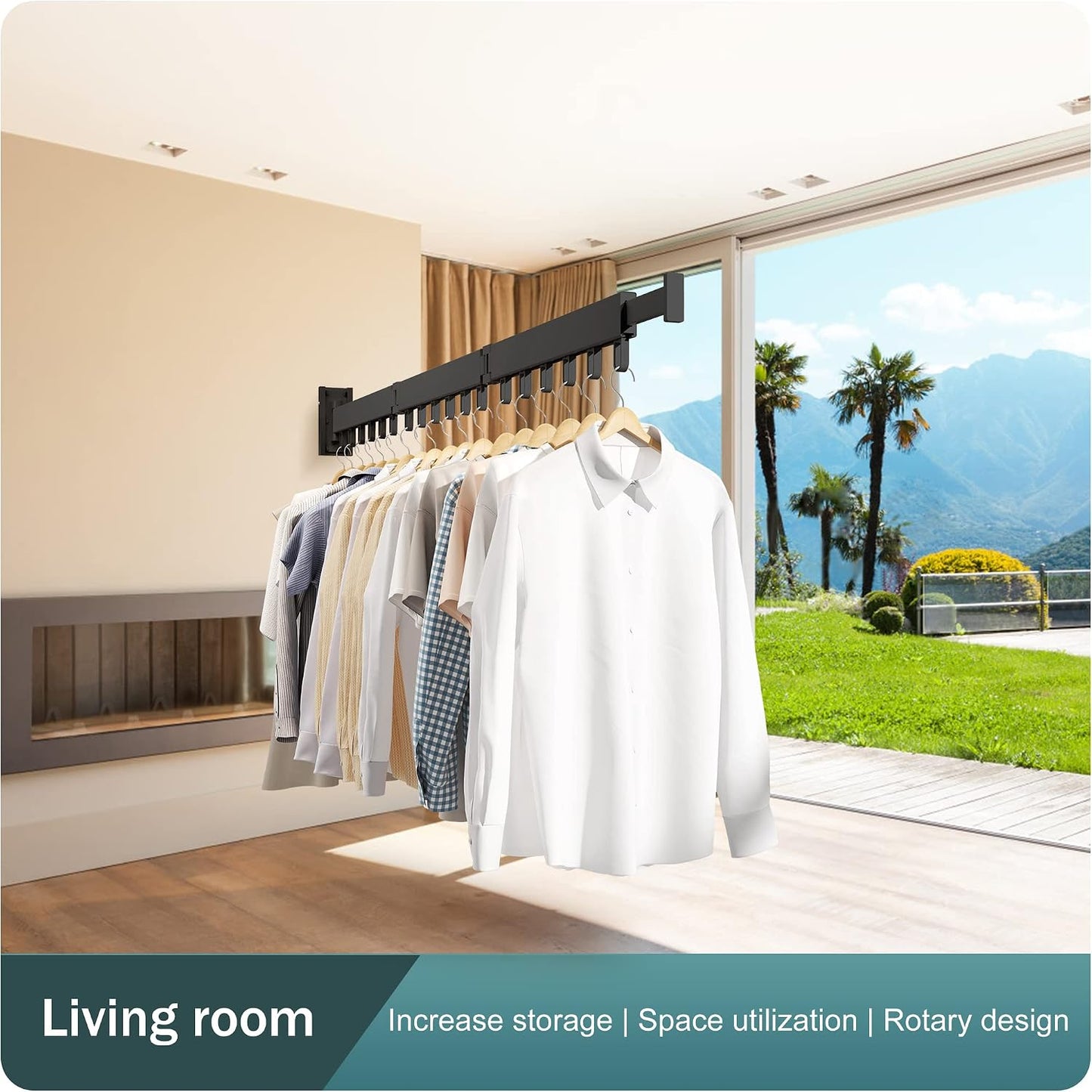 LIENAHU Wall Mounted Clothes Drying Rack, Collapsible, Folding, Retractable - Clothes Hanging Rack (Hooks, White)